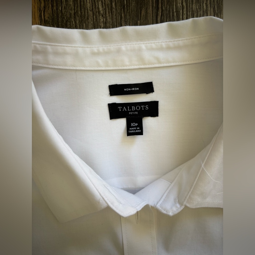 Talbots Womens White Solid Button Up Long Sleeve … - image 3